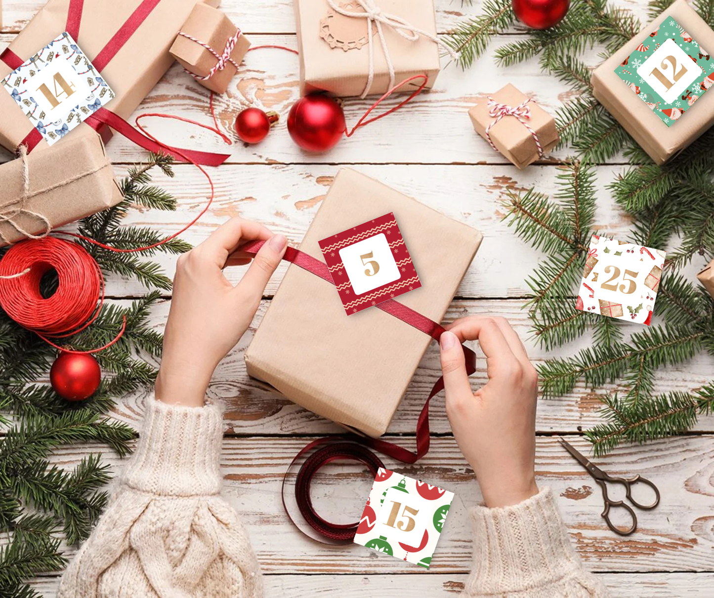 Printable Advent Calendar Numbers 1–25 | Christmas Countdown Stickers | Digital Download