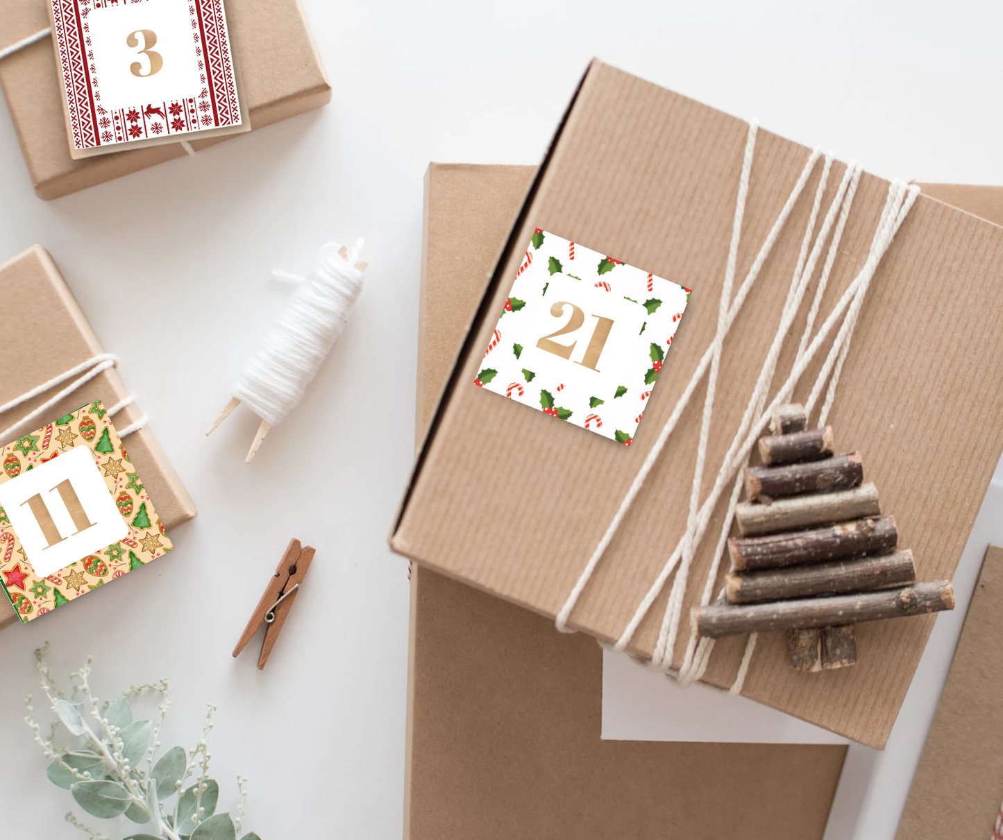 Printable Advent Calendar Numbers 1–25 | Christmas Countdown Stickers | Digital Download