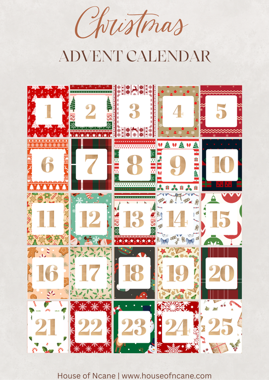 Printable Advent Calendar Numbers 1–25 | Christmas Countdown Stickers | Digital Download